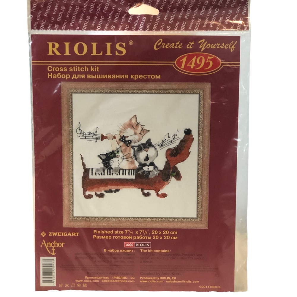 Cross Stitch Riolis Dachshund Blues Counted Kit Musical Cats Dog Piano DIY 2014